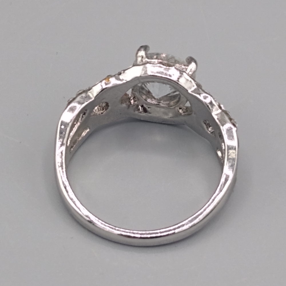 Twist Halo Rhinestone Silver tone Cocktail Ring 8 - Picture 4 of 11